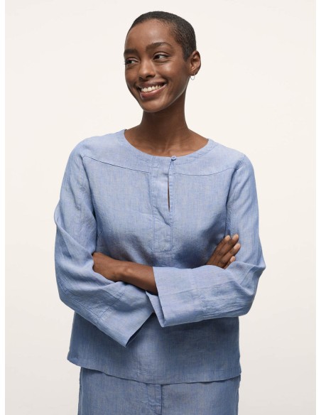 BLUSA A KIMONO IN 100% LINO BIOLOGICO