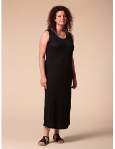 ABITO LUNGO IN SETA LINO E ECOVISCOSA "CINDY" - NERO