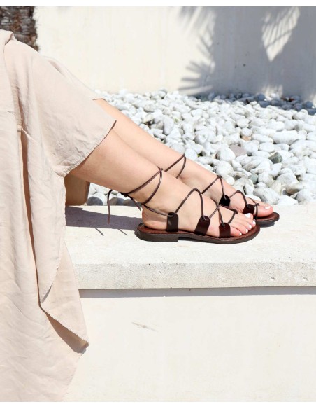 SANDALO CAPRESE INFRADITO IN PELLE E CUOIO "ARTEMIDE"