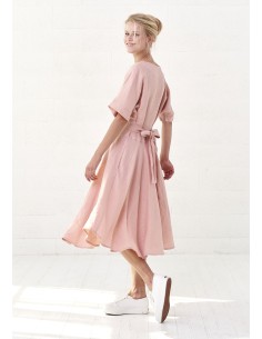 ABITO CON  CINTURA IN 100% LINO "SARI" - ROSA
