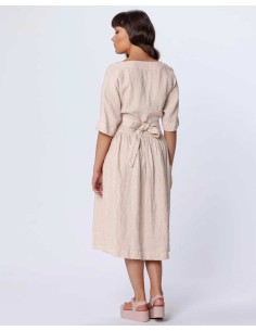 ABITO CON  CINTURA IN 100% LINO "SARI" - BEIGE