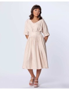ABITO CON  CINTURA IN 100% LINO "SARI" - BEIGE 2