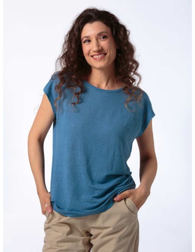 T-SHIRT DONNA SCOLLO A BARCHETTA IN 100% CANAPA