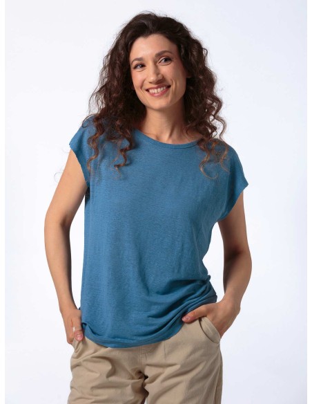 T-SHIRT DONNA SCOLLO A BARCHETTA IN 100% CANAPA