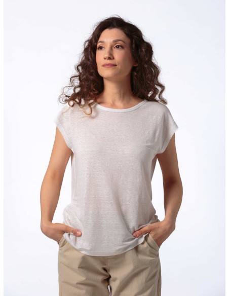T-SHIRT DONNA SCOLLO A BARCHETTA IN 100% CANAPA