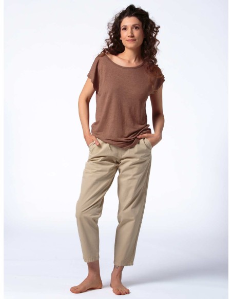 T-SHIRT DONNA SCOLLO A BARCHETTA IN 100% CANAPA