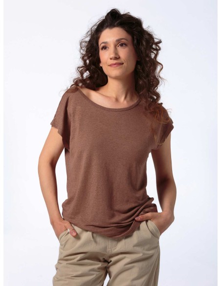 T-SHIRT DONNA SCOLLO A BARCHETTA IN 100% CANAPA