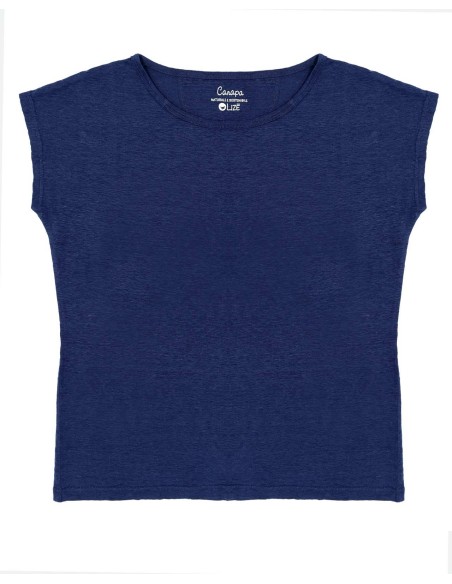 T-SHIRT DONNA SCOLLO A BARCHETTA IN 100% CANAPA
