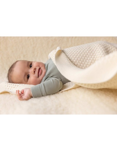 COPERTINA IN PURA LANA NEONATI 80X100 A NIDO D'APE