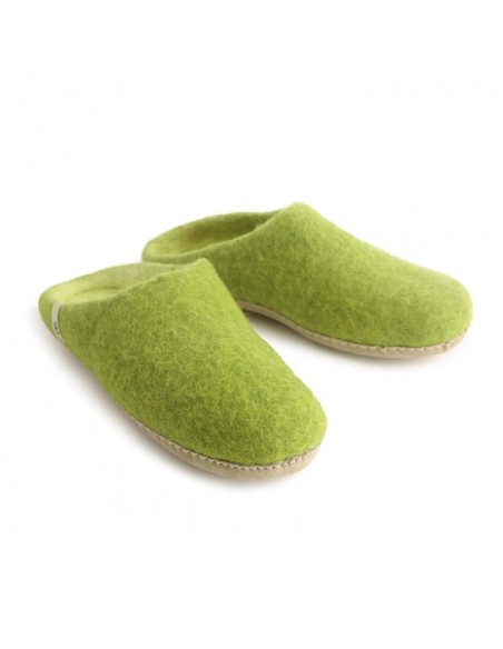 PANTOFOLA IN LANA CON SUOLA IN NAPPA