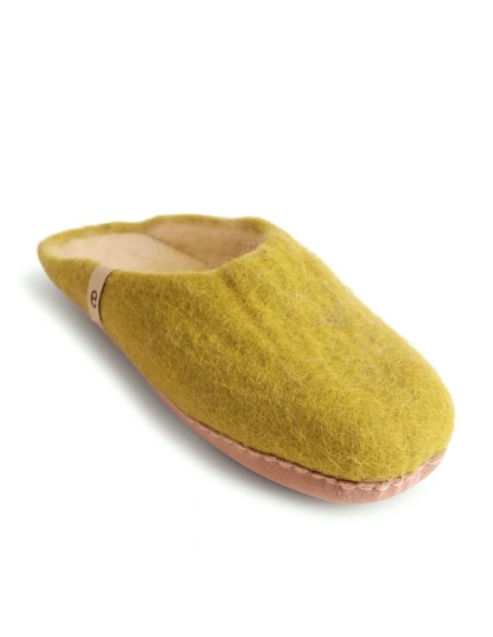 PANTOFOLA IN LANA CON SUOLA IN NAPPA