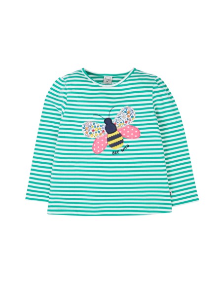 MAGLIA BIMBA A RIGHE IN COTONE BIOLOGICO CON APPLICAZIONE APE