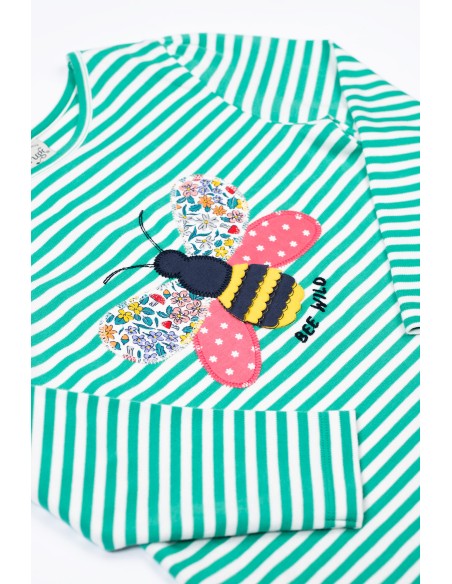 MAGLIA BIMBA A RIGHE IN COTONE BIOLOGICO CON APPLICAZIONE APE