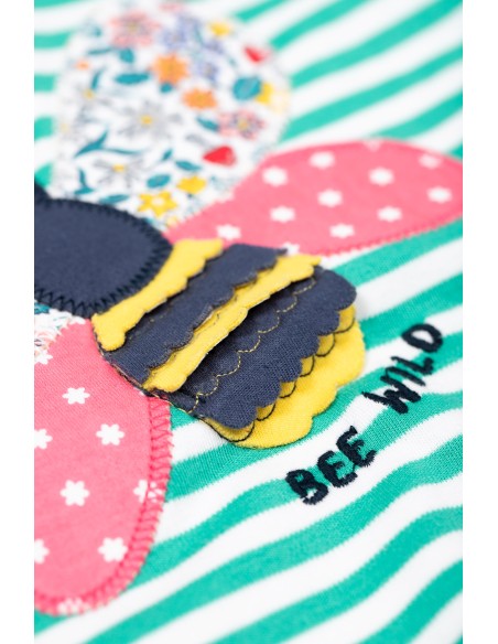 MAGLIA BIMBA A RIGHE IN COTONE BIOLOGICO CON APPLICAZIONE APE