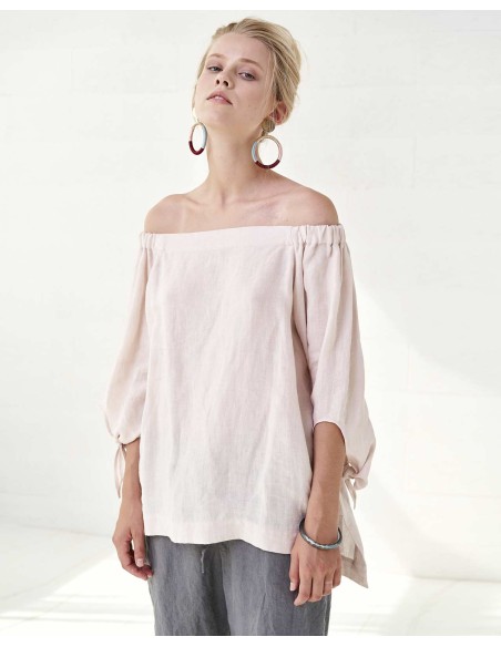 BLUSA CON SPALLE SCESE IN 100% LINO "AGNETA"
