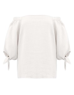 BLUSA CON SPALLE SCESE IN 100% LINO "AGNETA" - BIANCO