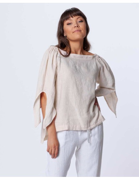 BLUSA CON SPALLE SCESE IN 100% LINO "AGNETA"