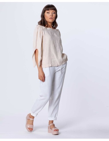 BLUSA CON SPALLE SCESE IN 100% LINO "AGNETA"