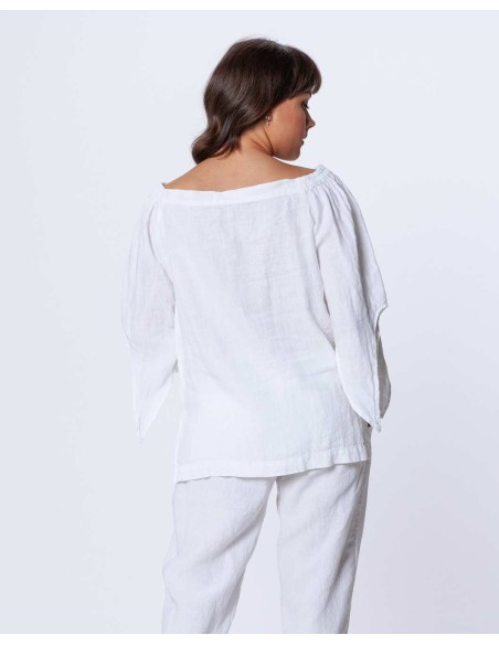 BLUSA CON SPALLE SCESE IN 100% LINO "AGNETA"
