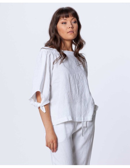 BLUSA CON SPALLE SCESE IN 100% LINO "AGNETA"