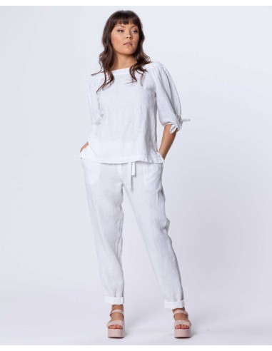 BLUSA CON SPALLE SCESE IN 100% LINO "AGNETA"