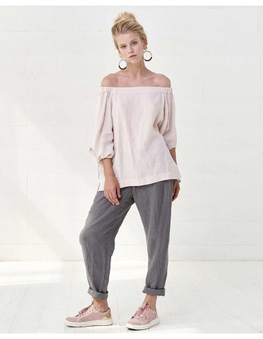 BLUSA CON SPALLE SCESE IN 100% LINO "AGNETA"