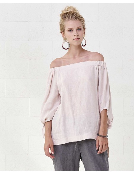 BLUSA CON SPALLE SCESE IN 100% LINO "AGNETA"