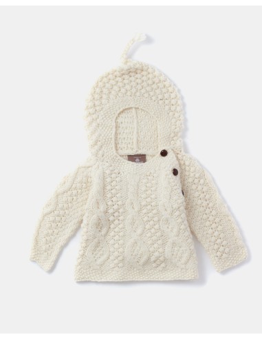 MAGLIONE CON CAPPUCCIO BABY ARAN IN LANA IRLANDESE