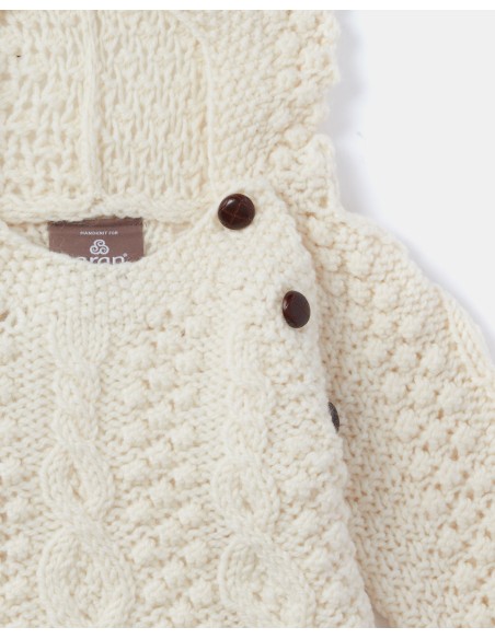 MAGLIONE CON CAPPUCCIO BABY ARAN IN LANA IRLANDESE