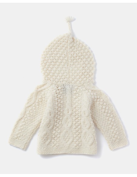 MAGLIONE CON CAPPUCCIO BABY ARAN IN LANA IRLANDESE
