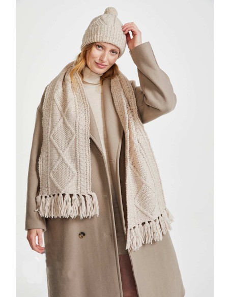 SCIARPA ARAN FATTA A MANO CON FRANGE IN 100% LANA