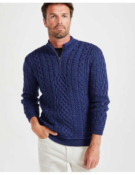 MAGLIONE ARAN UOMO IN LANA SUPERSOFT "MEZZA ZIP"