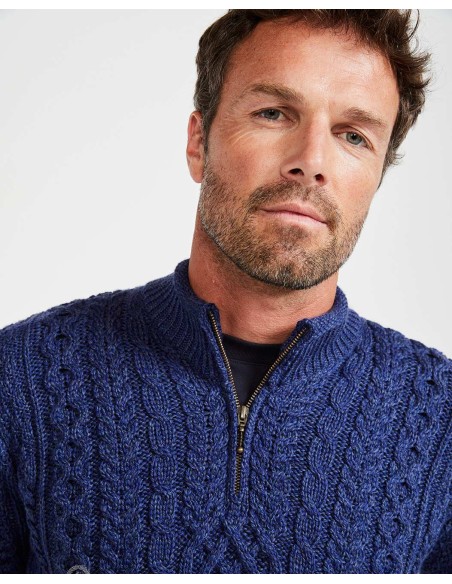 MAGLIONE ARAN UOMO IN LANA SUPERSOFT "MEZZA ZIP"