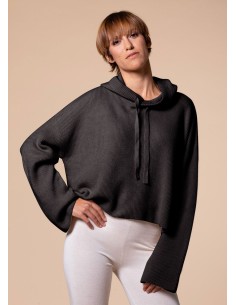 FELPINA CORTA IN 100% CASHMERE RIB CON CAPPUCCIO "ENISA"...