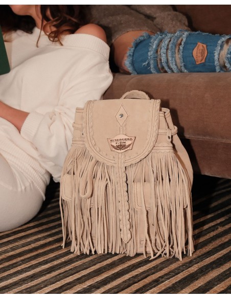 ZAINO ARTIGIANALE IN PELLE SCAMOSCIATA CON FRANGE "MERMAID"