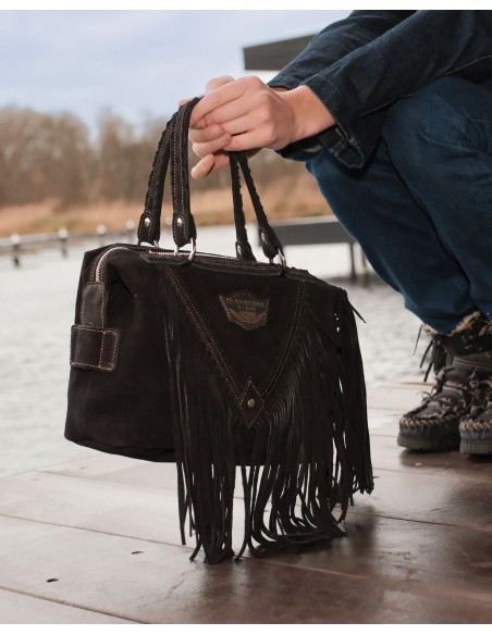 BORSA BAULETTO INDIANINO IN PELLE SCAMOSCIATA CON FRANGE "BYRON"