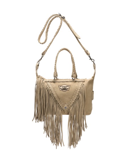 BORSA BAULETTO INDIANINO IN PELLE SCAMOSCIATA CON FRANGE "BYRON"