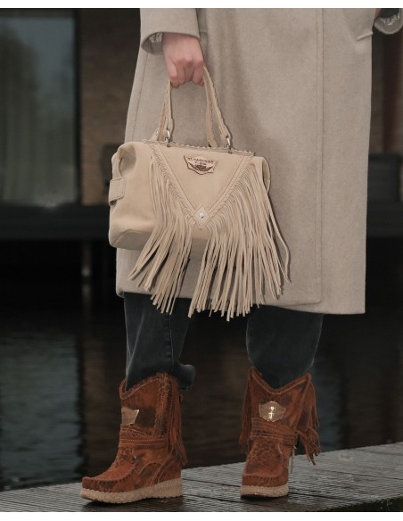 BORSA BAULETTO INDIANINO IN PELLE SCAMOSCIATA CON FRANGE "BYRON"