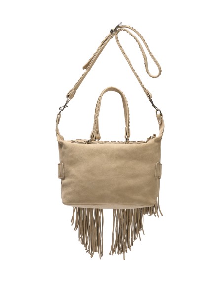 BORSA BAULETTO INDIANINO IN PELLE SCAMOSCIATA CON FRANGE "BYRON"