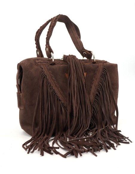 BORSA BAULETTO INDIANINO IN PELLE SCAMOSCIATA CON FRANGE "BYRON"