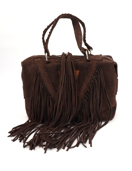 BORSA BAULETTO INDIANINO IN PELLE SCAMOSCIATA CON FRANGE "BYRON"