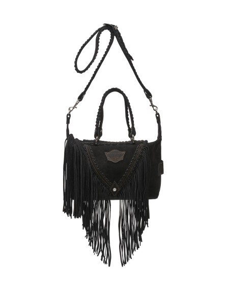 BORSA BAULETTO INDIANINO IN PELLE SCAMOSCIATA CON FRANGE "BYRON"