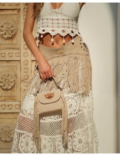 BORSETTA ARTIGIANALE IN PELLE SCAMOSCIATA CON FRANGE "DARYA"