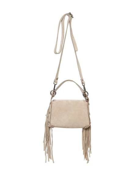 BORSETTA ARTIGIANALE IN PELLE SCAMOSCIATA CON FRANGE "DARYA"