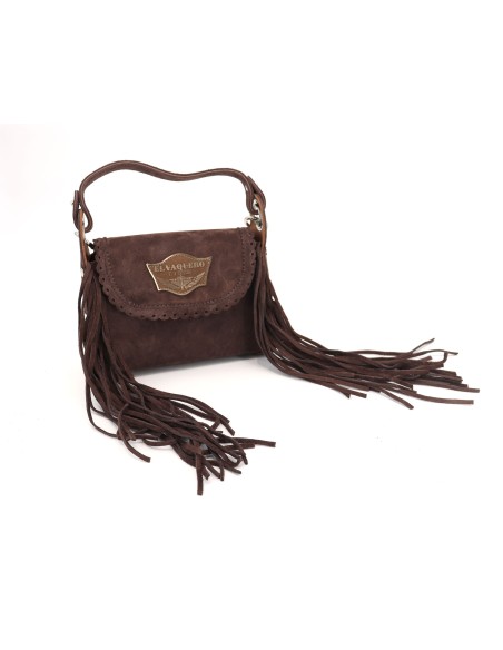 BORSETTA ARTIGIANALE IN PELLE SCAMOSCIATA CON FRANGE "DARYA"
