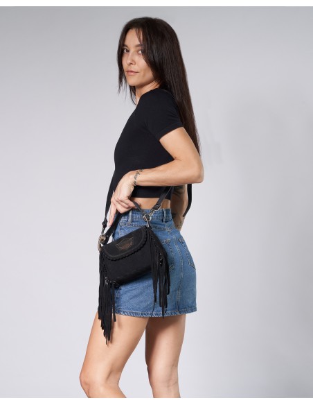 BORSETTA ARTIGIANALE IN PELLE SCAMOSCIATA CON FRANGE "DARYA"