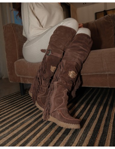STIVALE INDIANINO ALTO CON FRANGE IN PELLE...
