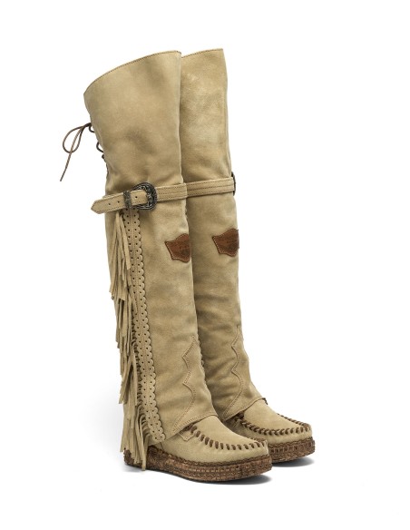 STIVALE INDIANINO ALTO CON FRANGE IN PELLE SCAMOSCIATA