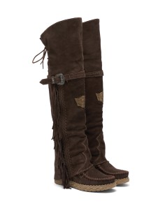 STIVALE INDIANINO ALTO CON FRANGE IN PELLE SCAMOSCIATA -...