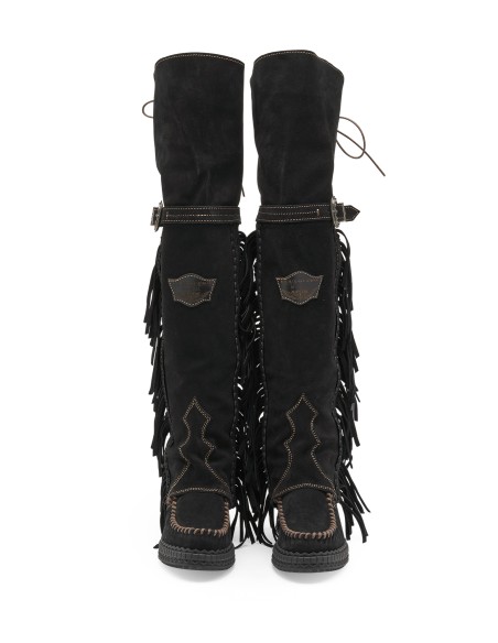 STIVALE INDIANINO ALTO CON FRANGE IN PELLE SCAMOSCIATA